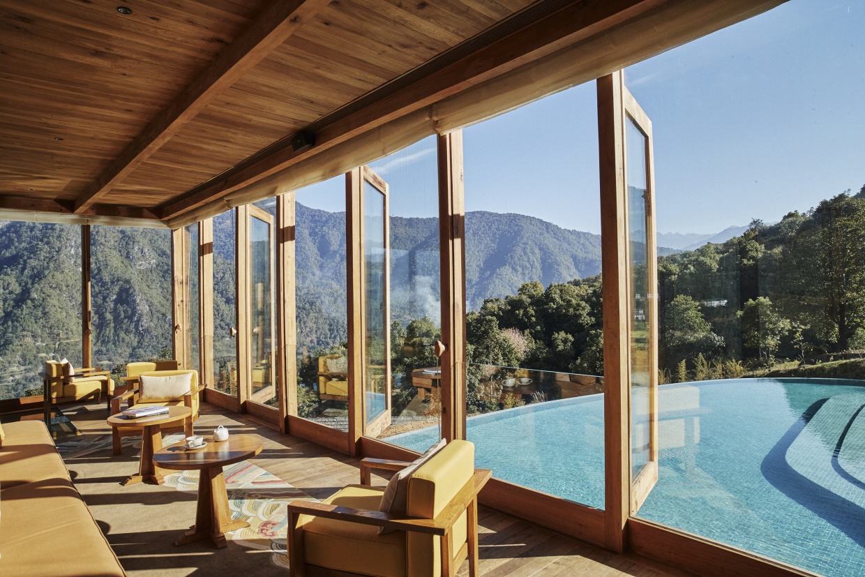 Punakha Flying Farmhouse Interior with Pool View