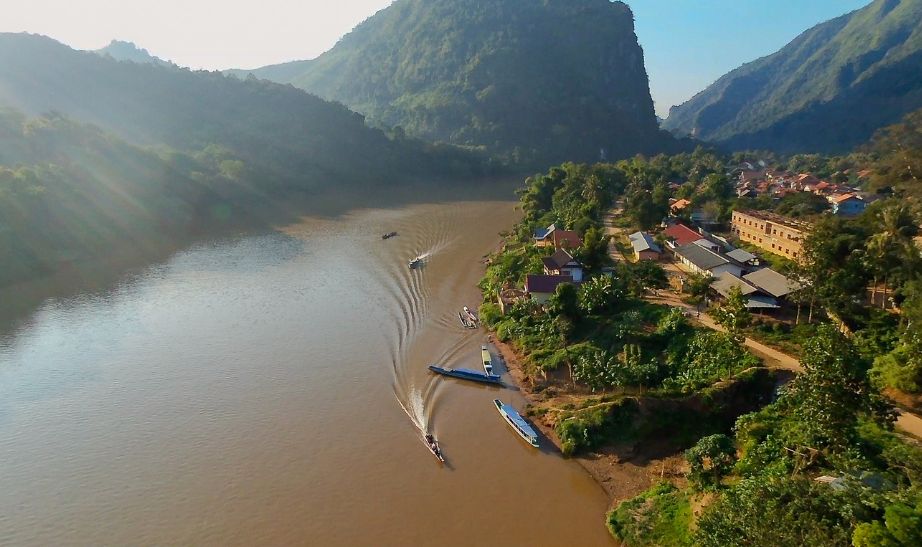 Aerial Mekong river Laos
