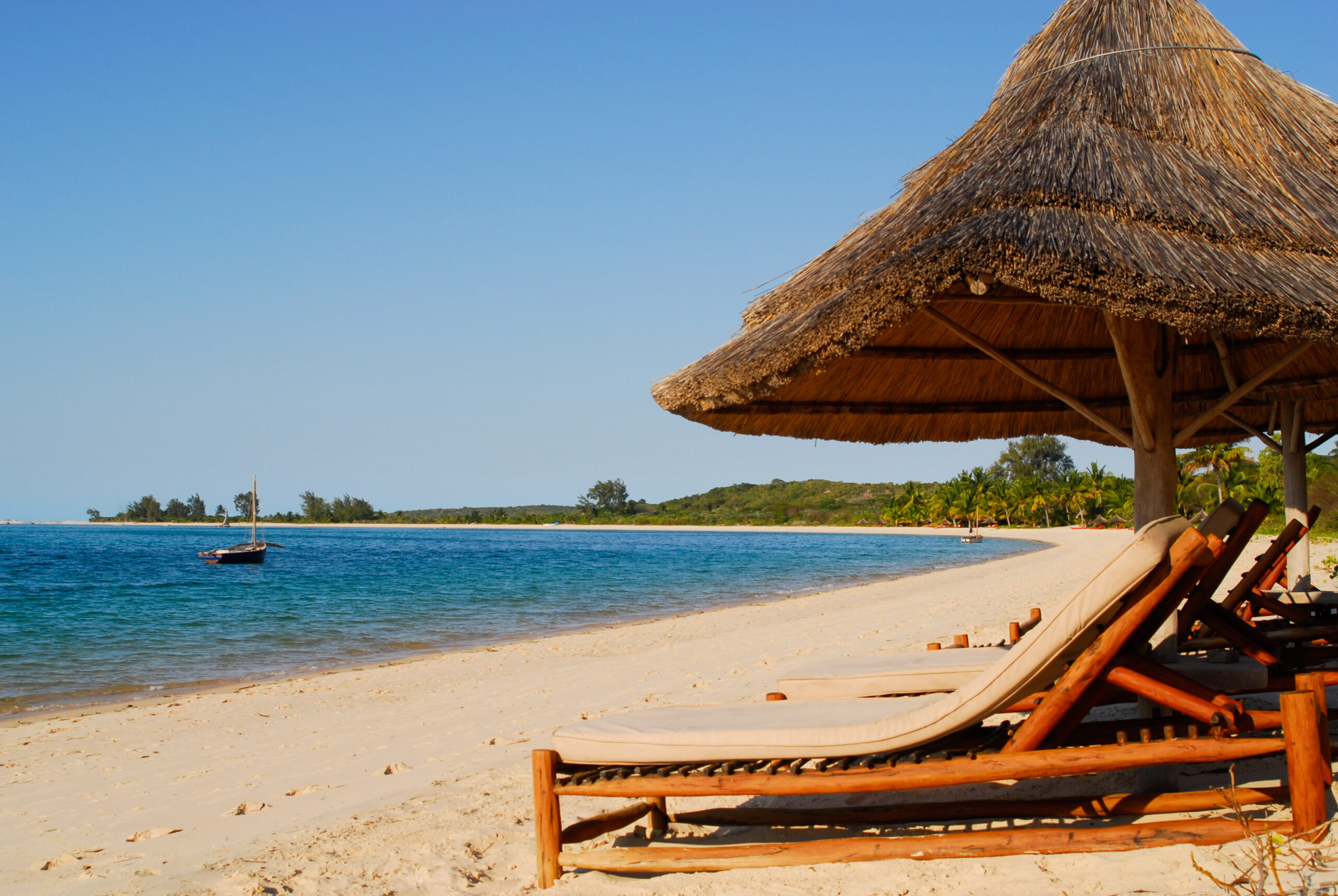 Resting beds in the idyllic island of Benguerra, Mozambique -Bazaruto Archipelago
