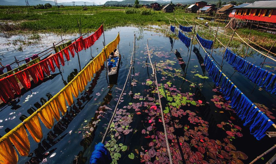 Burmese lotus fabrics Inle Lake Shan State Myanmar