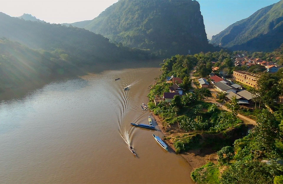 Aerial Mekong river Laos