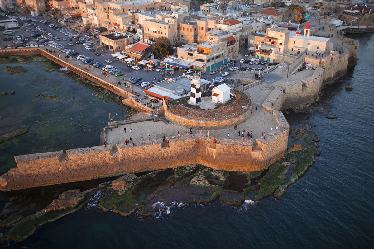 Aerial view of the lighthouse in the old port of Acre, 10 days in Israel