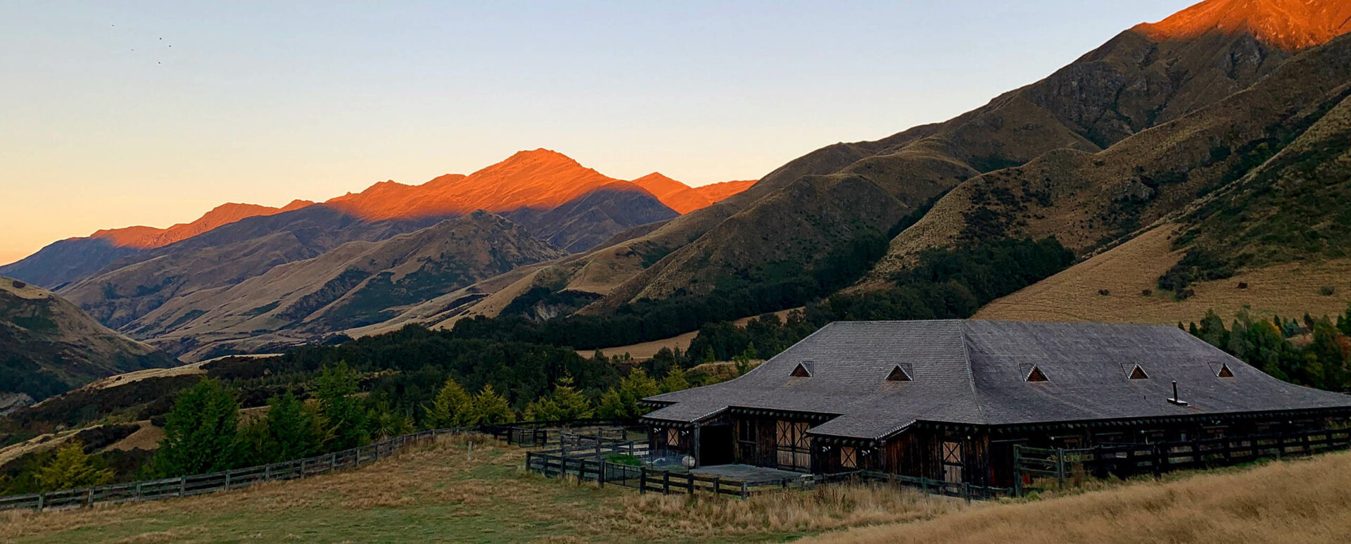 Sunrise view at Mahu Whenua Lodge in New Zealand's South Island