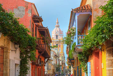 view of colourful architecture in cartegena in colombia