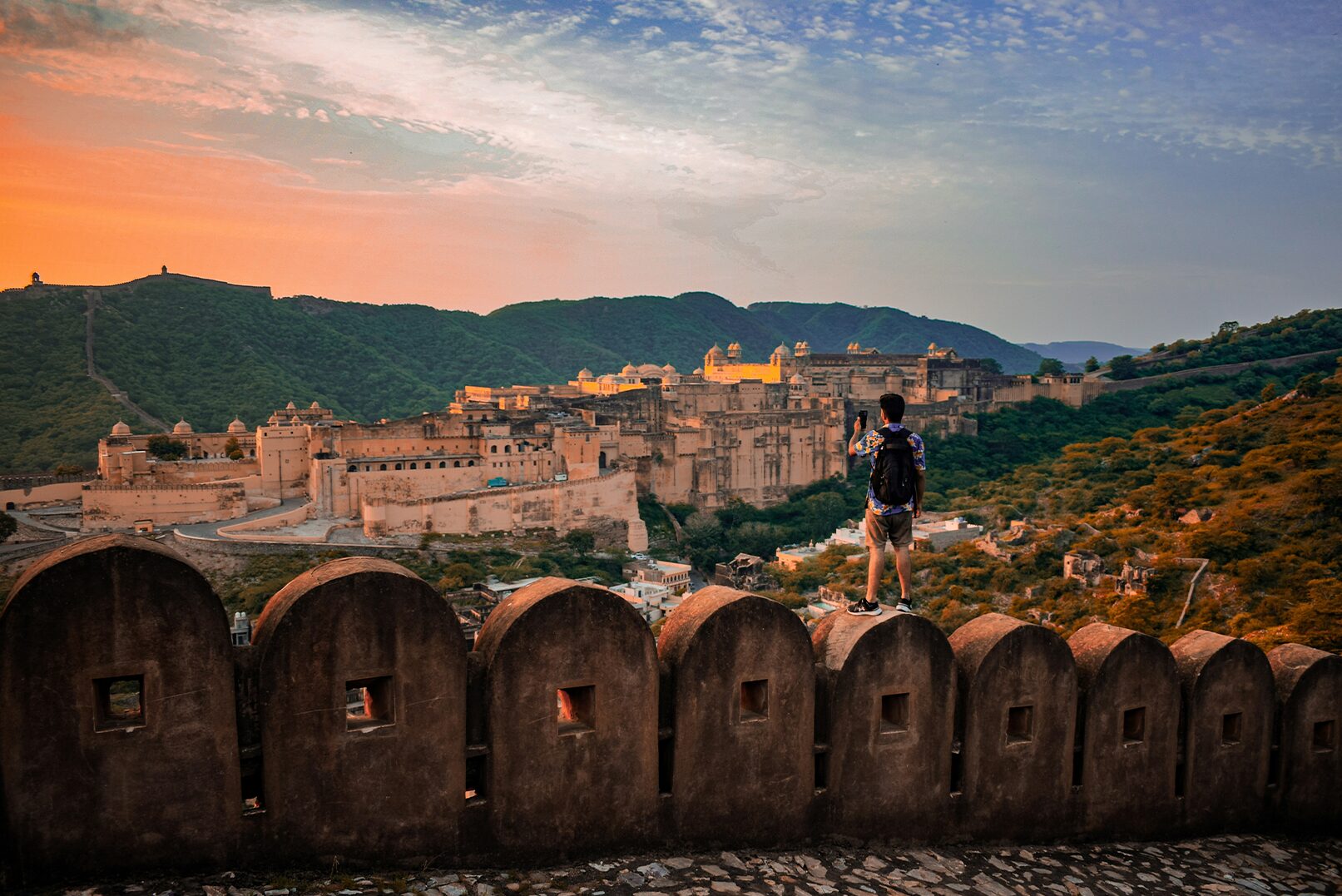 View of Amer Fort Jaipur Location Sagar lake watch Tower