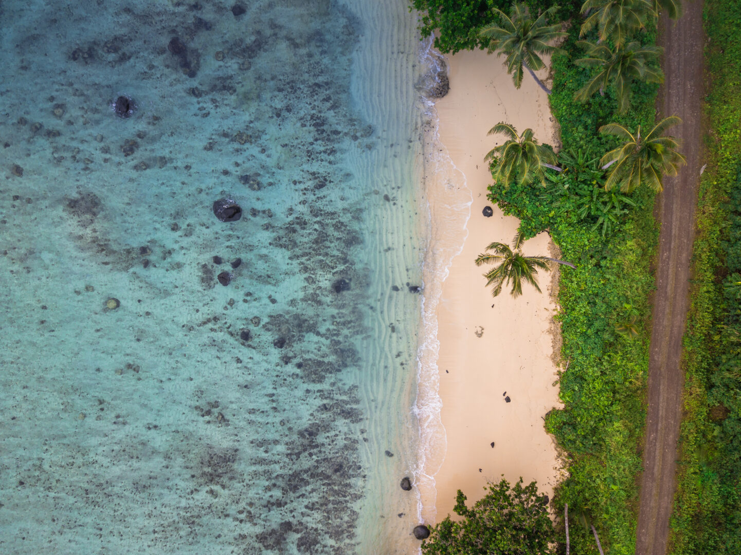 Aerial view of an empty tropical beach in Fiji