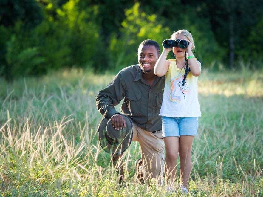 Guided children's safari at Tembo Plains, Sapi Private Reserve, Zimbabwe