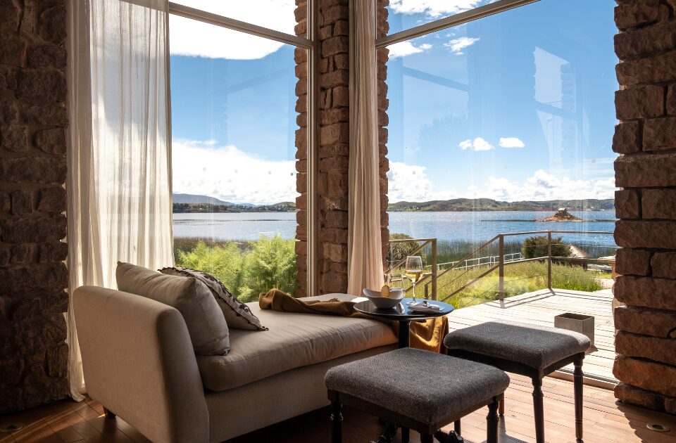 view from titilaka lodge, lake titicaca, Peru