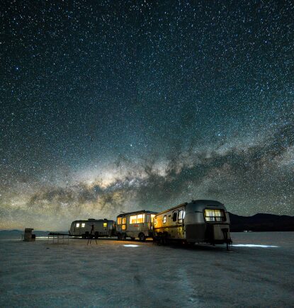 Camper at night, Deluxe Airstream Campers, Salar del Uyuni, Bolivia