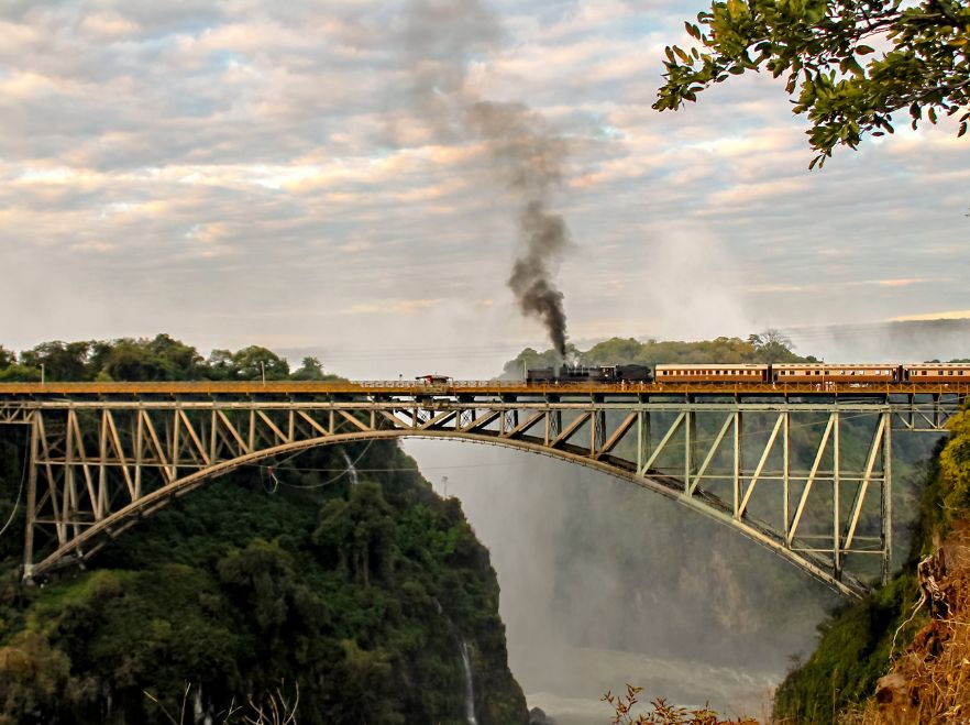 A train crossing Victoria Falls