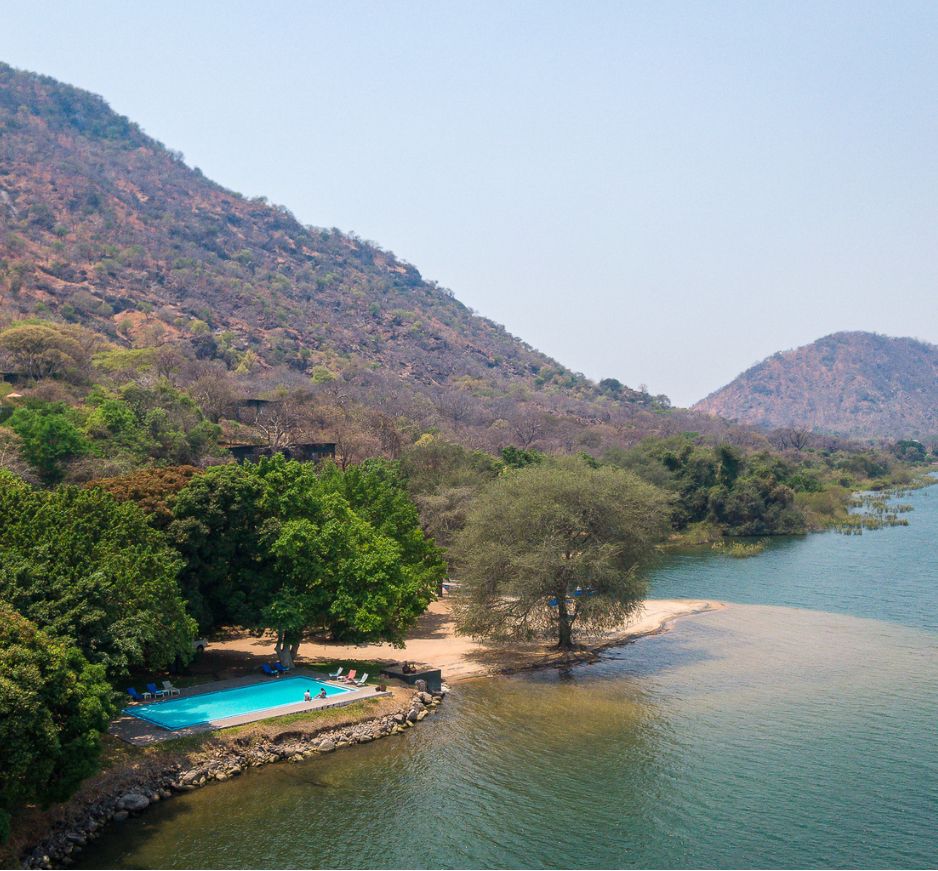 Aerial, Pumulani Lodge, Lake Malawi, Malawi