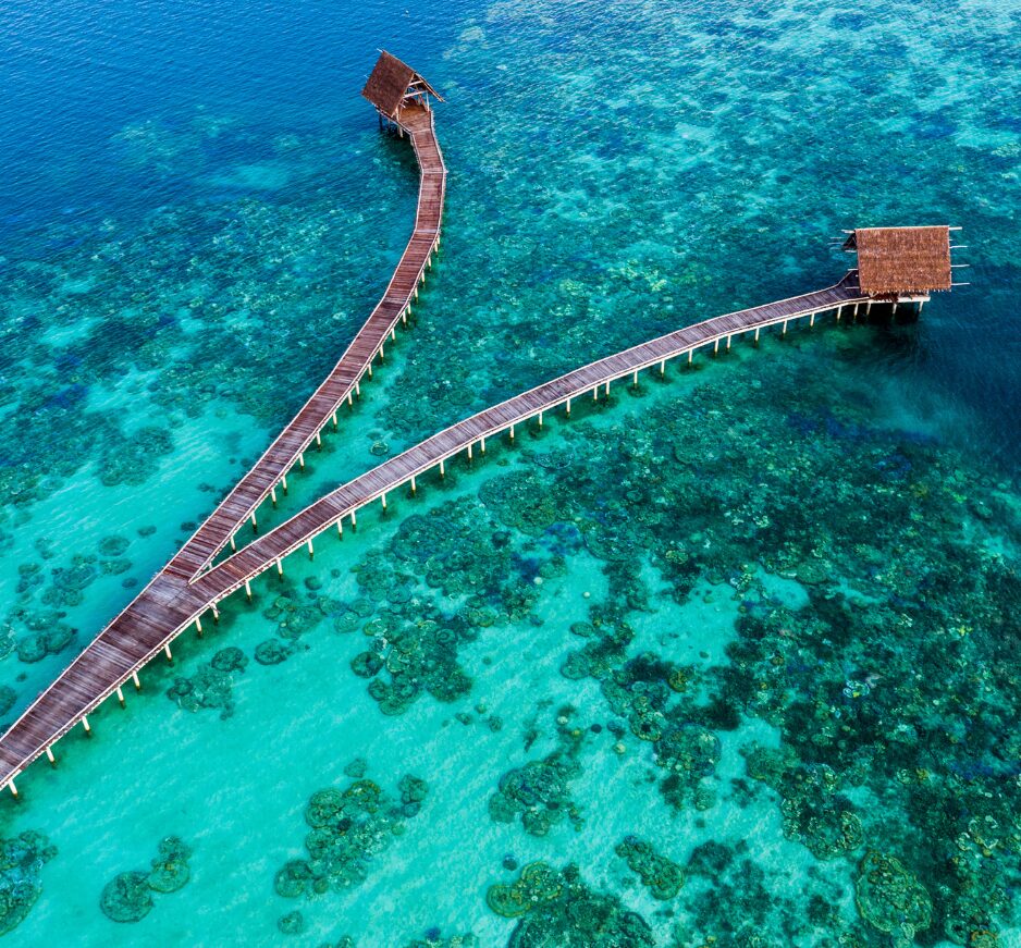 Wooden Jetty (Aerial), Bawah Reserve, Indonesia