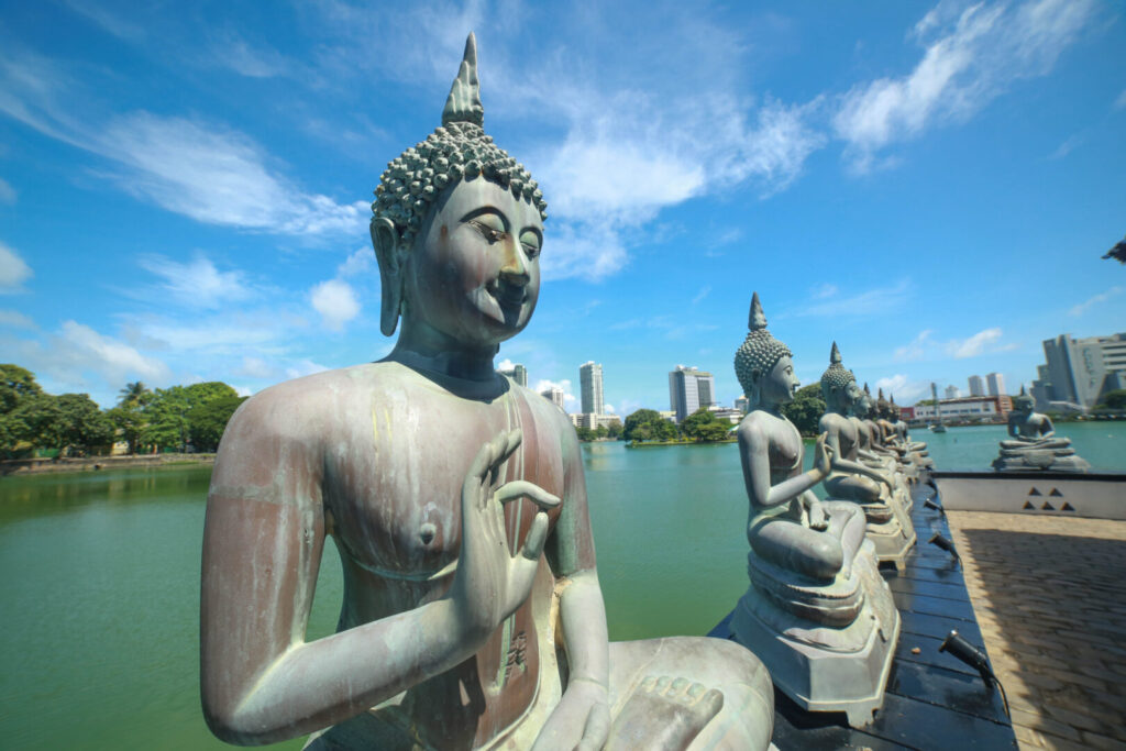 Buddha statues in Gangbharama Temple in Colombo, Sri Lanka