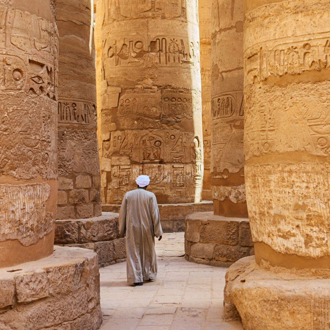 Egyptian man in ancient temple, Egypt