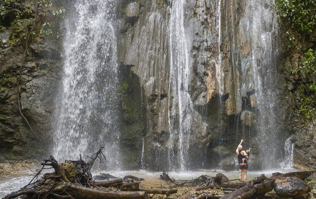 Family holiday to Corcovado National Park and looking at waterfall.