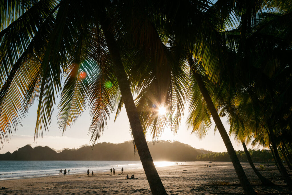 A family holiday in Limon, Cosa Rica. Sunset on the beach.