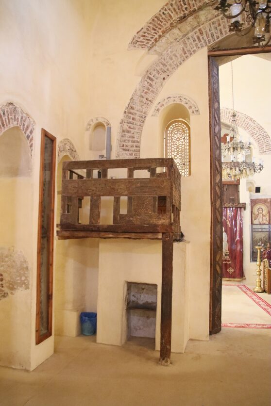 An early wooden pulpit inside Abu Makar Monastery
