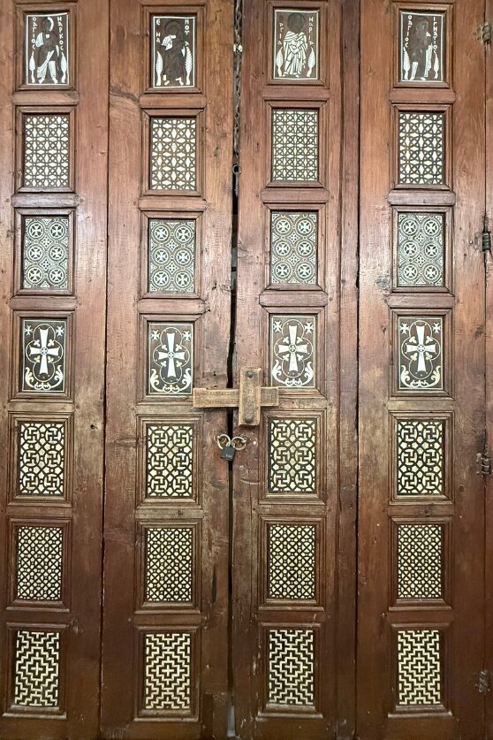Carved Coptic wooden doors inside Monastery of the Syrians