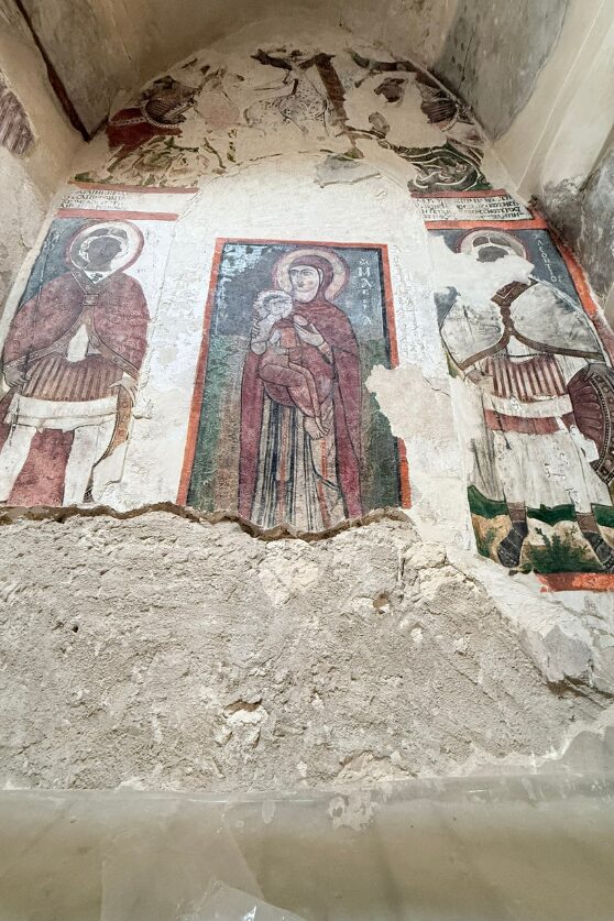Ancient frescoes of saints and the Virgin Mary inside Monastery Al Suryan.