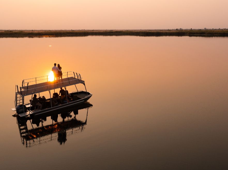 Sundowners on the water at Sitatunga Private Island Camp in the Okavango Delta