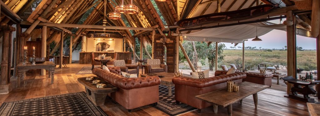 Canvas sitting room of Selinda Camp, Linyati + Kwando Rivers in Botswana.