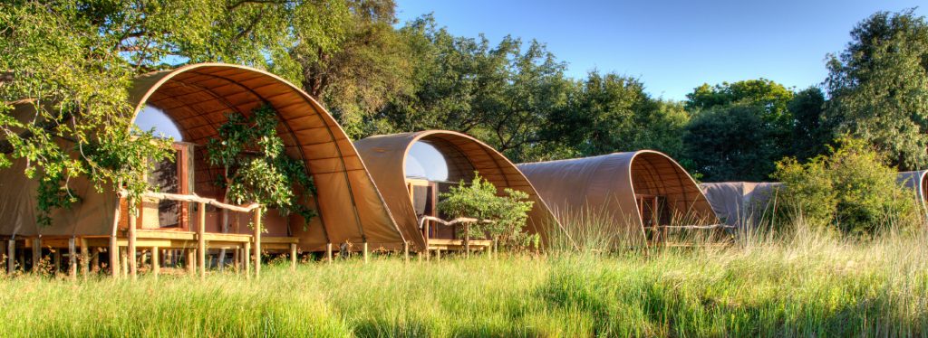 Architectural lodge of Okuti in the Moremi Wildlife reserve. Safari Design.