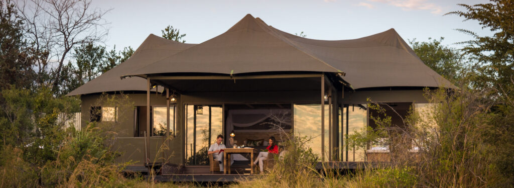 safari tented camp next to the river bank in Zimbabwe, near to Victoria Falls.